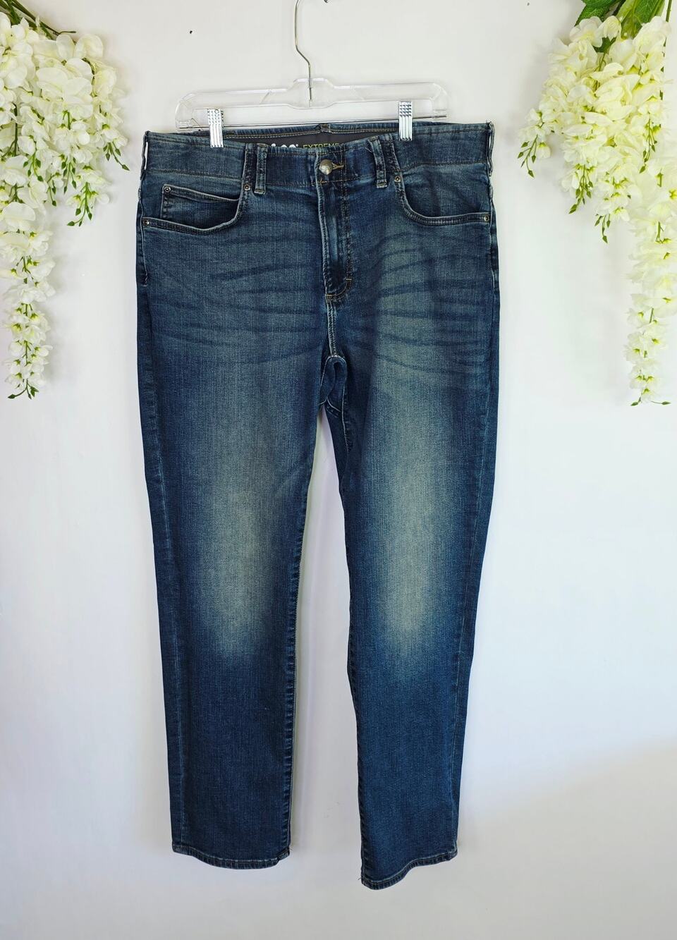 Lee Extreme Motion Straight Taper Jeans 36x32 Faded Dark Wash Stretch Casual